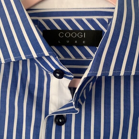 COOGI Luxe Blue White Striped Cotton Embroidered Logo Dress Shirt Size XXL - Picture 5 of 14